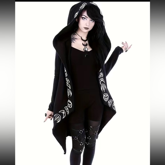 🧿 EVIL EYE 🪬 MOON 🌚 WICCAN CARDIGAN🧙🏻♀️🐈⬛sz.MEDIUM - Picture 2 of 13